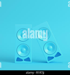 Stereo speakers on bright blue background in pastel colors. Minimalism concept. 3d render Stock Photo