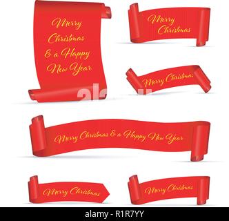 set of red merry Christmas banners Stock Vector