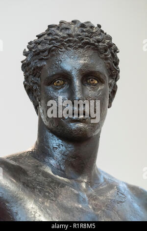 Athens. Greece. The Antikythera Youth (Ephebe), ancient Greek bronze statue from the Antikythera Shipwreck, dated ca. 340-330 BC. National Archaeologi Stock Photo