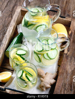 Detox water with lemon and cucumber. Stock Photo