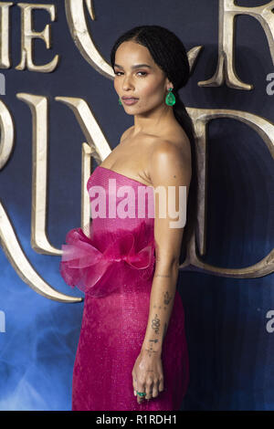 London, UK. 13th Nov, 2018. Zoe Kravitz seen attending the UK Premiere of the'Fantastic Beasts: The Crimes Of Grindelwald' at the Cineworld Leicester Square in London. Credit: Gary Mitchell/SOPA Images/ZUMA Wire/Alamy Live News Stock Photo