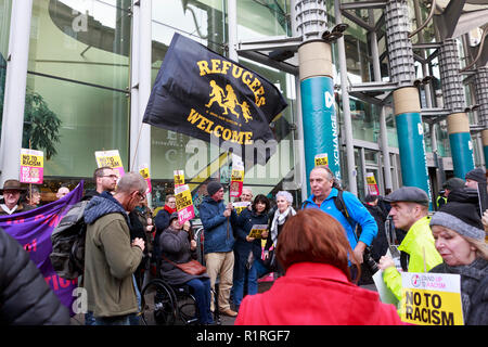 Edinburgh, Scotland. UK. 14th November. 2018. Protest outside of Edinburgh International Conference Centre. Event hosted European Broadcasting Union's News Xchange committee to Alt-Right guru Steve Bannon. in Edinburgh. Pako Mera/Alamy Live News Stock Photo