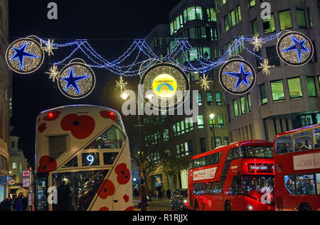 London, UK. 14th November 2018. Northbank Christmas lights switched on in The Strand, London Credit: Paul Brown/Alamy Live News Stock Photo