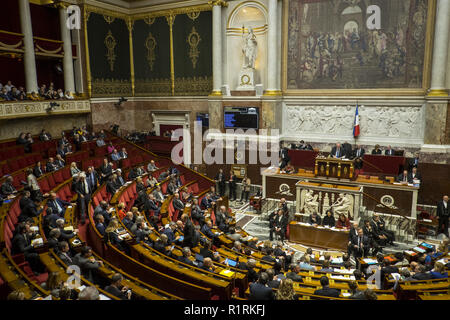 Paris, Ile de France, France. 14th Nov, 2018. General view of the French National Assembly during a session of questions to the government at the National Assembly. Credit: Thierry Le Fouille/SOPA Images/ZUMA Wire/Alamy Live News Stock Photo