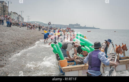 Aberystwyth ,Ceredigion, West Wales Sunday 29th May 2016 UK Weather. Aberystwyth Raft Race 2016. People come out to enjoy the glorious summer sun to w