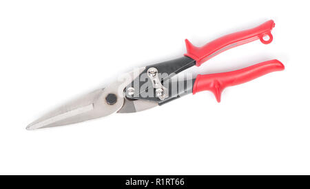 Wire cutter pliers with red handles isolated on white background Stock Photo