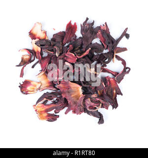 Heap of dried roselle flower tea carcade isolated on white Stock Photo