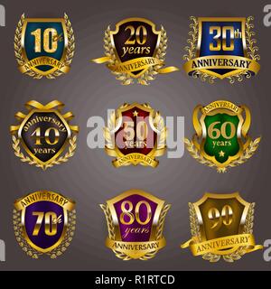 Set of gold anniversary badges Stock Vector