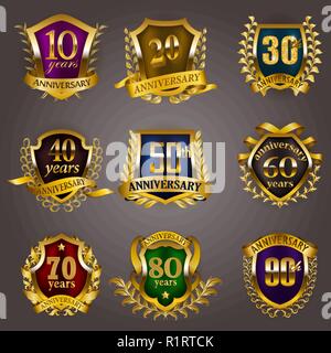 Set of gold anniversary badges Stock Vector