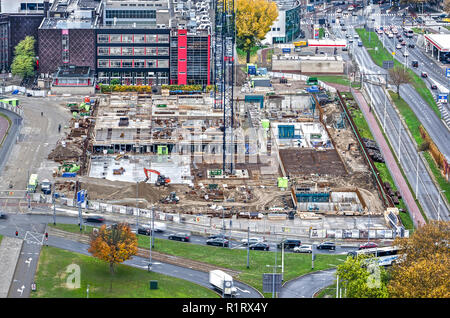 Rotterdam, The Netherlands, November 12, 2018: aerial view of the work on basement and ground floors of residential complex Little C Stock Photo