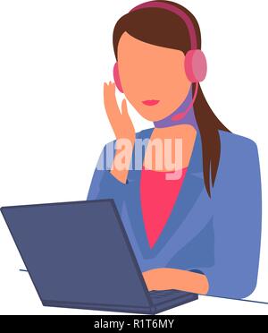 Vector secretary girl with laptop headphones Stock Vector
