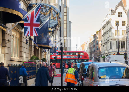 Arlington Street facing North, where the Ritz Hotel is located in London, UK. Stock Photo