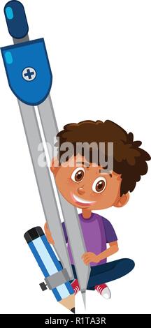 A boy holding compasses illustration Stock Vector