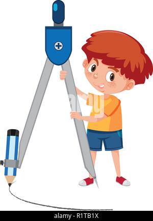 A boy with compasses illustration Stock Vector
