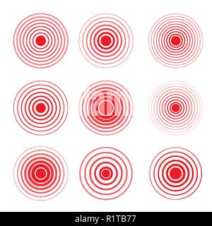 Red rings of pain to indicate localization of pain in different  Stock Vector