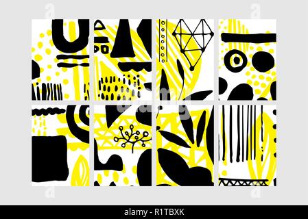 Set of creative universal floral elements. Hand Drawn textures Stock Vector