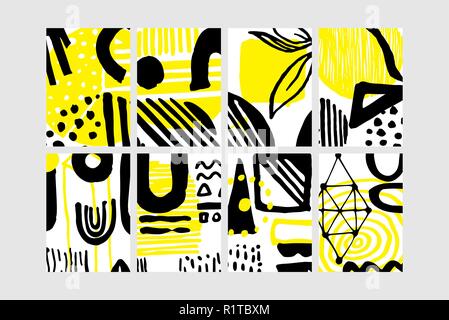 Set of creative universal floral elements. Hand Drawn textures Stock Vector