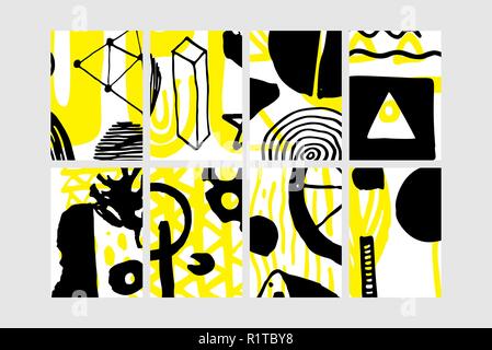 Set of creative universal floral elements. Hand Drawn textures Stock Vector