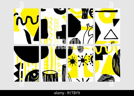 Set of creative universal floral elements. Hand Drawn textures Stock Vector