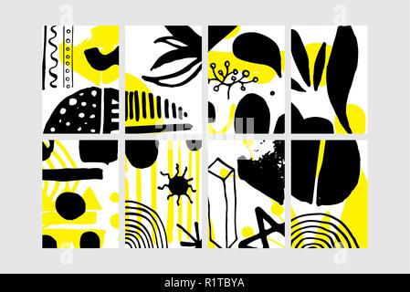 Set of creative universal floral elements. Hand Drawn textures Stock Vector