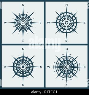 Set of compass roses or windroses Stock Vector
