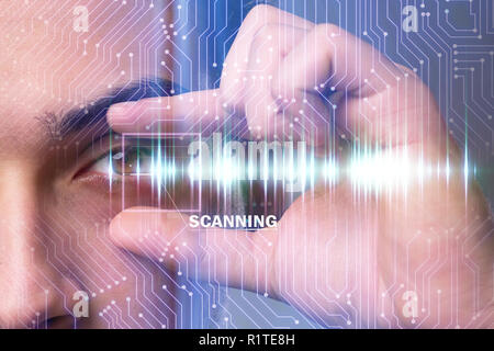 Concept of sensor implanted into human eye Stock Photo