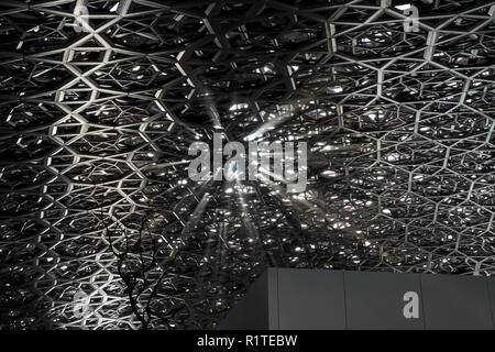 Ceiling detail of the Louvre Abu Dhabi Dome from inside Stock Photo