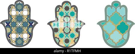 Seamless arabic khamsa hand of fatima illustration background pattern in vector Stock Vector