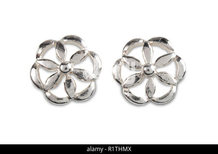 Silver earrings isolated on the white background Stock Photo - Alamy