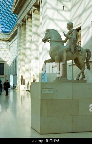A Roman equestrian statue in the Great Court at the British Museum, London, England. Stock Photo