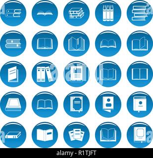 Book icons set blue. Simple illustration of 25 book vector icons for web Stock Vector
