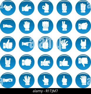 Gesture icons set blue. Simple illustration of 25 gesture vector icons for web Stock Vector