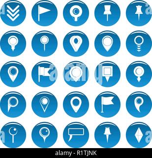 Map pointer icons set blue. Simple illustration of 25 map pointer vector icons for web Stock Vector