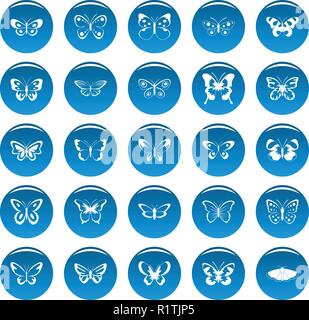 Butterfly icons set blue. Simple illustration of 25 butterfly vector icons for web Stock Vector
