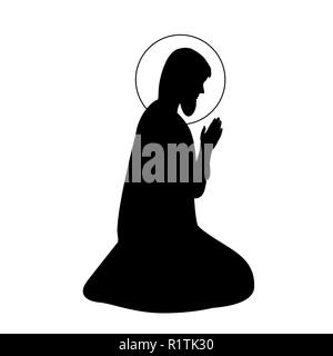 Hand drawn vector ink illustration or drawing of Saint Joseph silhouette. Stock Vector