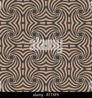 Vector damask seamless retro pattern background spiral vortex curve cross kaleidoscope. Elegant luxury brown tone design for wallpapers, backdrops and Stock Vector