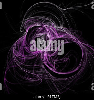 Pink, purple and white mix smoke helix clouds. 3D illuminated glowing curves abstract background. Futuristic fractal digital art particles illustratio Stock Photo