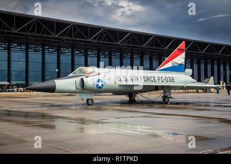 SOESTERBERG, NETHERLANDS - AUG 25, 2018: US Air Force Convair F-102A Delta Dagger interceptor jet aircraft in the colours of the 32nd Fighter Squadron Stock Photo