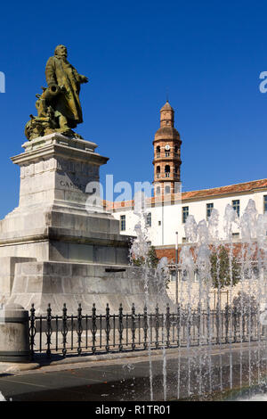 Statue to Gambetta with Gambetta Lycee Tower beyond,  Cahors, Lot, France Stock Photo