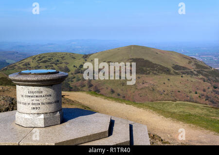 The toposcope and memorial on Worcestershire Beacon, the highest point on the Malvern Hills , Worcestershire, UK Stock Photo