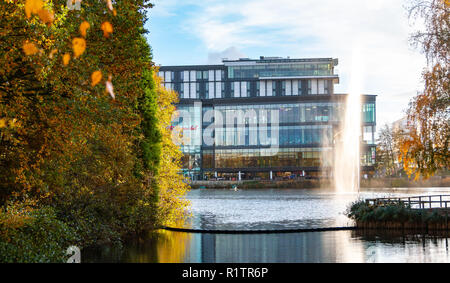Genting Hotel with a lake in the foreground at the NEC, Birmingham. Stock Photo
