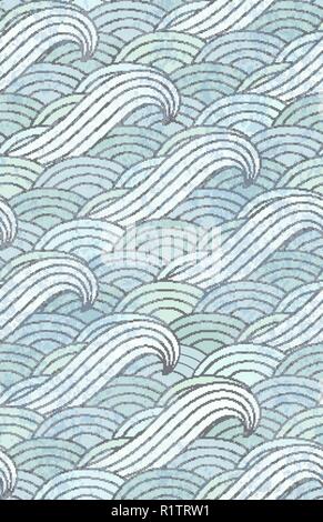 Sea vector pattern . Waves , storm , water, sea , ocean, breeze. Seamless background. Stock Vector