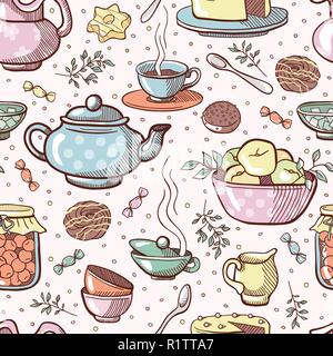Sweets pattern. Tea party. Sweets background. Stock Vector