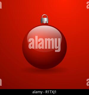 Red Christmas ball. Red background with a gradient. Three-dimensional ball. Stock Vector