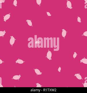 Seamless pattern with pigs in funny poses. Pink background. Stock Vector