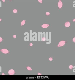Seamless pattern with pigs in funny poses. Gray background. Stock Vector