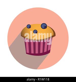 Muffin with berries on white background flat Stock Vector