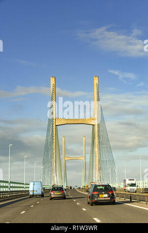 SECOND SEVERN CROSSING, WALES - NOVEMBER 2018: The Second Severn Crossing road, now named The Prince of Wales bridge, which takes the M4 motorway from Stock Photo