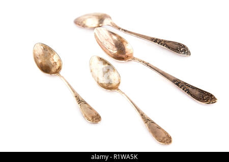 Vintage spoons isolated on white background. Stock Photo