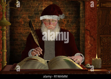 Santa Claus - Santa Claus writes in his gift list for the coming winter holiday Christmas season. Stock Photo